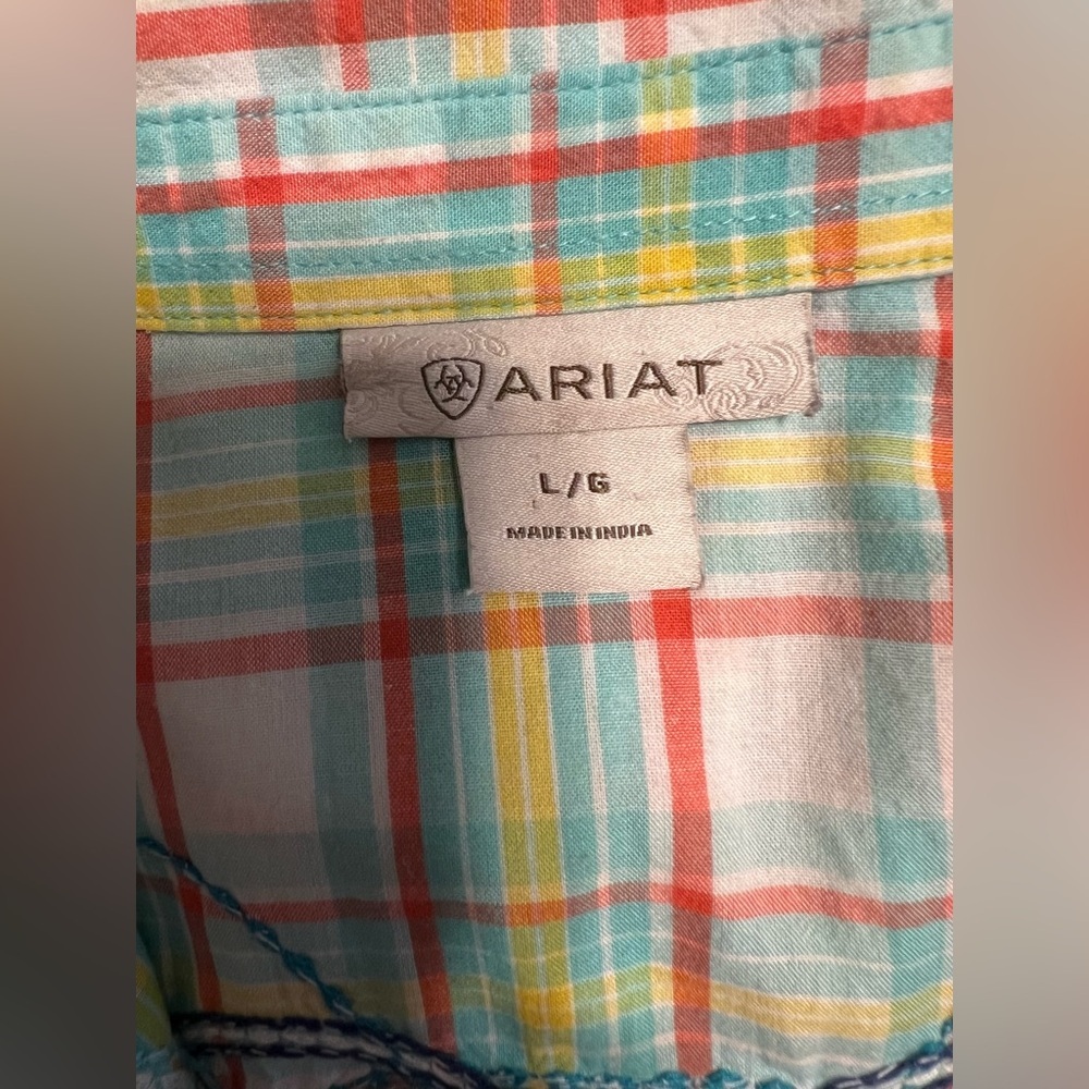 Ariat Plaid Snap Shirt L Western Pearl Snap Rhinestone Embroidered Multicolor - Picture 5 of 8